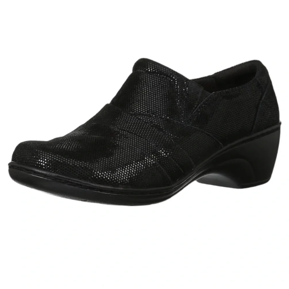 Clarks Women's Channing Kim‎ Slip-On Loafer Black Lizard Size 8M